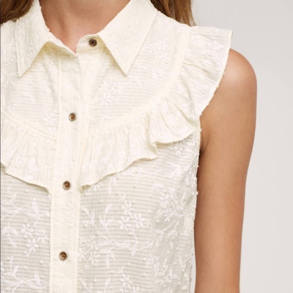 Anthropologie Maeve Windflower Blouse Ivory